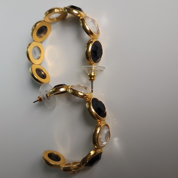 Gold earrings with Black and Clear round crystals - Picture 2 of 6